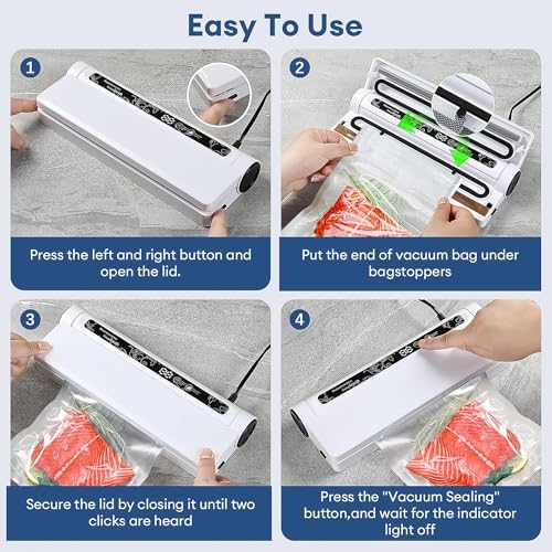 Image of Food Saver Vacuum Sealer Machine - 75KPA Powerful Vacuum Sealer for Food with 20 Bags, Compact Food Vacuum Sealer Machine w /Digital Timer, Easy to Use for Home Kitchen