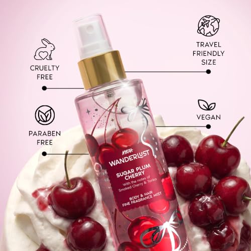 Image of Nykaa Wanderlust Sugar Plum Cherry Travel-szie Perfume Hair & Body Mist 100ml | Long-Lasting Fine Fragrance Mist | Cherry & Raspberry | Lightweight, Non-Sticky