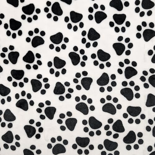 Panini Tessuti, Forro polar de cachemir con huellas negras de fondo blanco, se vende por metros, 1 cantidad = 100 cm; 2 cantidades = 200 cm – Revestimiento – Mantas – Creaciones hechas a mano