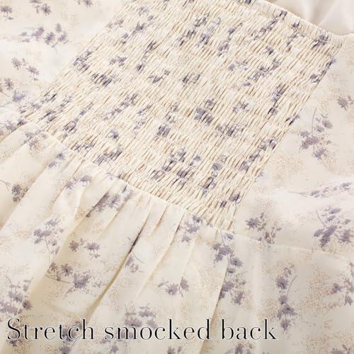 Image of Belle Poque Sun Dresses for Women Spring Summer Floral Midi Flowy Spaghetti Ruffle Wedding Guest Tea Party Dress