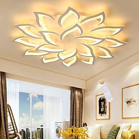 Creative Flowers Ceiling Light LED Dimmable Ceiling Lamp Modern Petal Ceiling Light Acrylic Shade Living Room Light Bedroom Lamp Dining Room Children's Room Chandelier with Remote Control White,120cm Cover