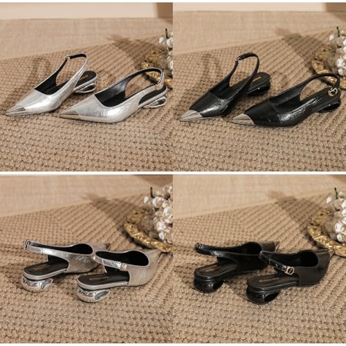 Women's Slingback Low Block Heels Closed Pointed Toe Ankle Strap Backless Pumps Shoes Daily Office Wedding Party Dressy Shoes2