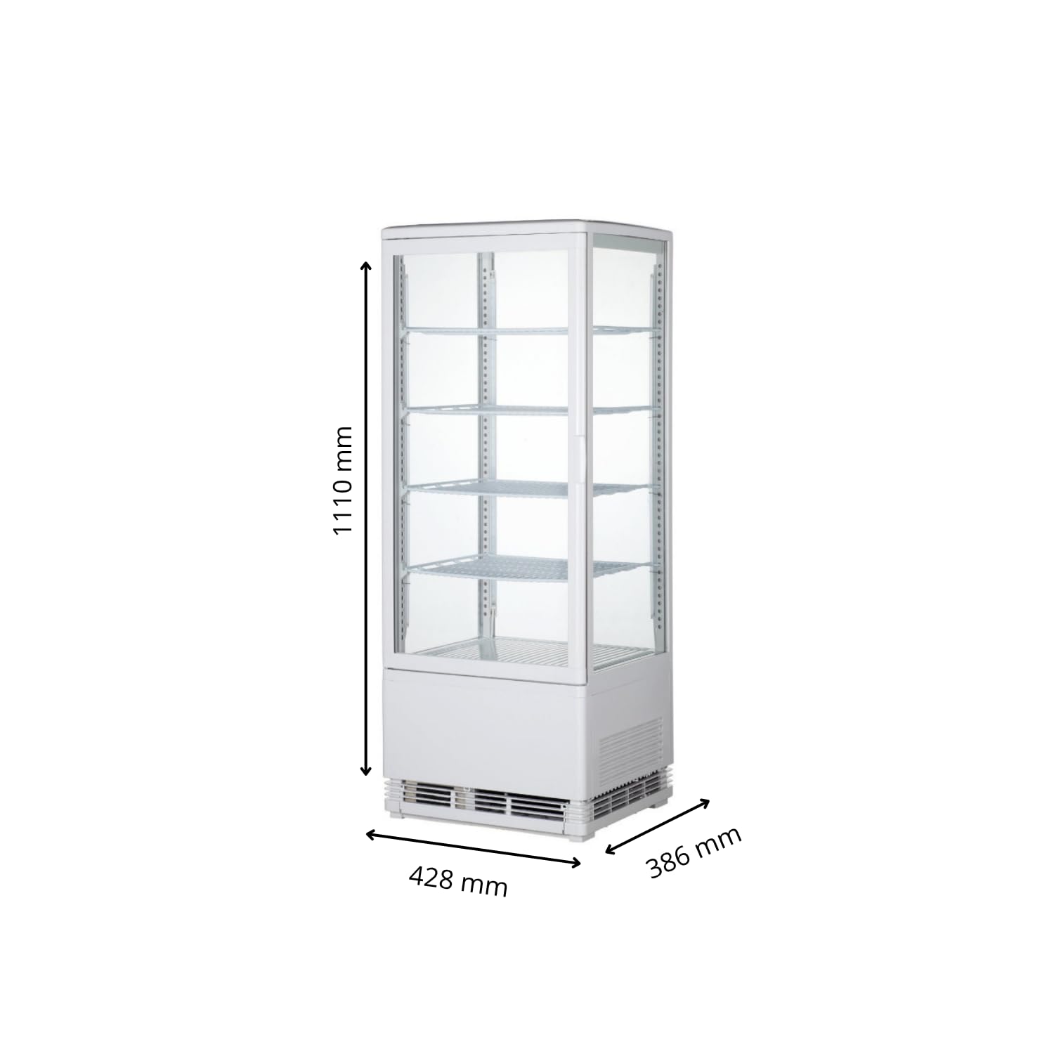 Genérico Mini Vitrina Refrigerada 98L - 4 Caras Acristaladas - Frío Ventilado - Temperatura 0/+12°C - Iluminación LED - Disponible en Blanco o Negro - Ideal para Bebidas, Pasteles y Snacks (blanco)