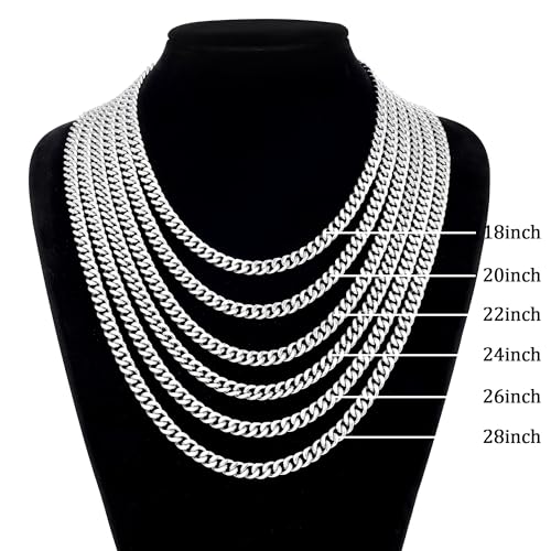Fiusem Silver Tone/Black/14K Gold Plated Chain Necklace for Men, 5mm/6mm/7.5mm/8mm/9mm Stainless Steel Cuban Link Chain Necklace, Men's Chains 18-28 Inch2