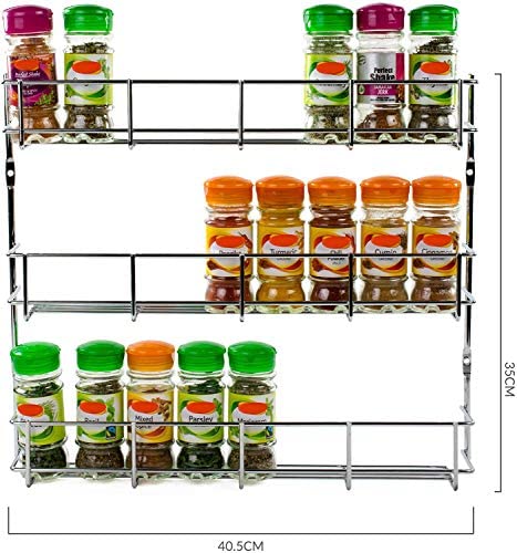 Image of andrew james 1 /2 /3 /4 /5 Spice Rack Organiser - No Assembly Needed | Chrome Hanging Spice Shelf for Inside Cupboard Door or Wall Mounted | Kitchen Organiser (3 Tier)