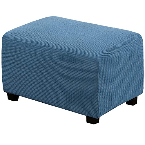 Image of H.VERSAILTEX Ottoman Cover Slipcover Rectangle Fit Length 33'-38' Footrest Sofa Slipcovers Stool Cover Footstool Protector Covers Feature Stretch Thick Jacquard Fabric Removable Washable - Dusty Blue