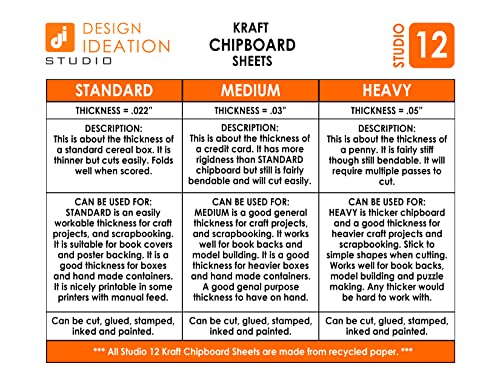 Studio 12 Chipboard Sheets. Medium Weight. Natural Kraft Brown. Great For Model Building, Scrap Booking, Creative Projects And Protecting Valuable Photos And Documents. (25 Sheets) (5.5" X 8.5") #TOP4