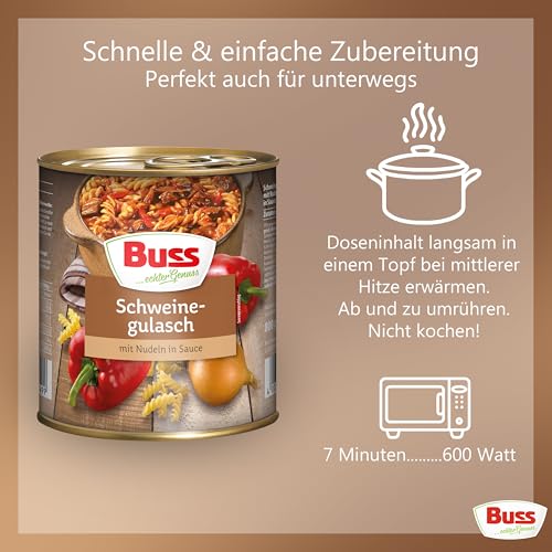 Buss Rustikale Gerichte - Gulasch vom Schwein,6x800g | Mit Nudeln und Paprika - Lang haltbare Fertiggerichte zum schnellen Aufwärmen in Mikrowelle & Top – Bild 4