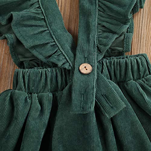 FOCUSNORM — Vestido infantil com tiras de veludo e babados, A Green, 3-4 Years