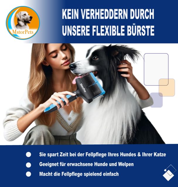 MstorPets Professionelle Zupfbürste für Hunde und Katzen mit Schutznoppen - Entfernt sanft Unterwolle, Verfilzungen & Knoten - Langhaarige Hundebürste und Pudelbürste für die tägliche Fellpflege