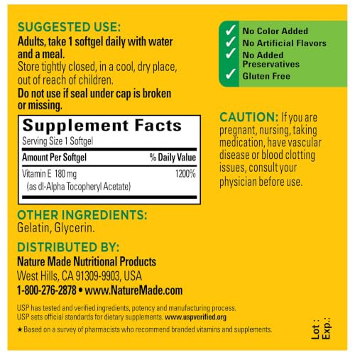 Nature Made Vitamin E 180 mg (400 IU) dl-Alpha, 100 Softgels - image 7