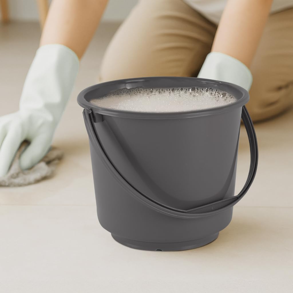 Kuber Industries 5 Litre Compact Size Plastic Bucket for Kitchen, Cleaning & Water Storage – Small Lightweight and Easy to Carry Utility Bucket Ideal for Mopping - Plain - Gray