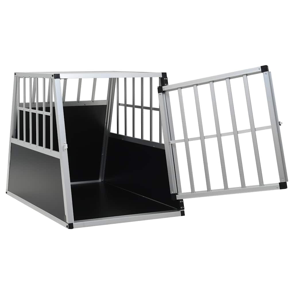 Hundetransportbox aus Aluminium und MDF mit Einzeltür 65 x 91 x 69,5 cm, wetterfester Hundehütte für Kofferraum, Schutz und Komfort für mittelgroße bis große Hunde im Auto