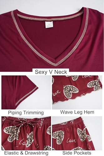 Image of Vozanet Women's Plus Size Pajama Sets Short Sleeve Long Pants Solid Color with Piping Trim Elegant Loungewear Cozy Sleepwear