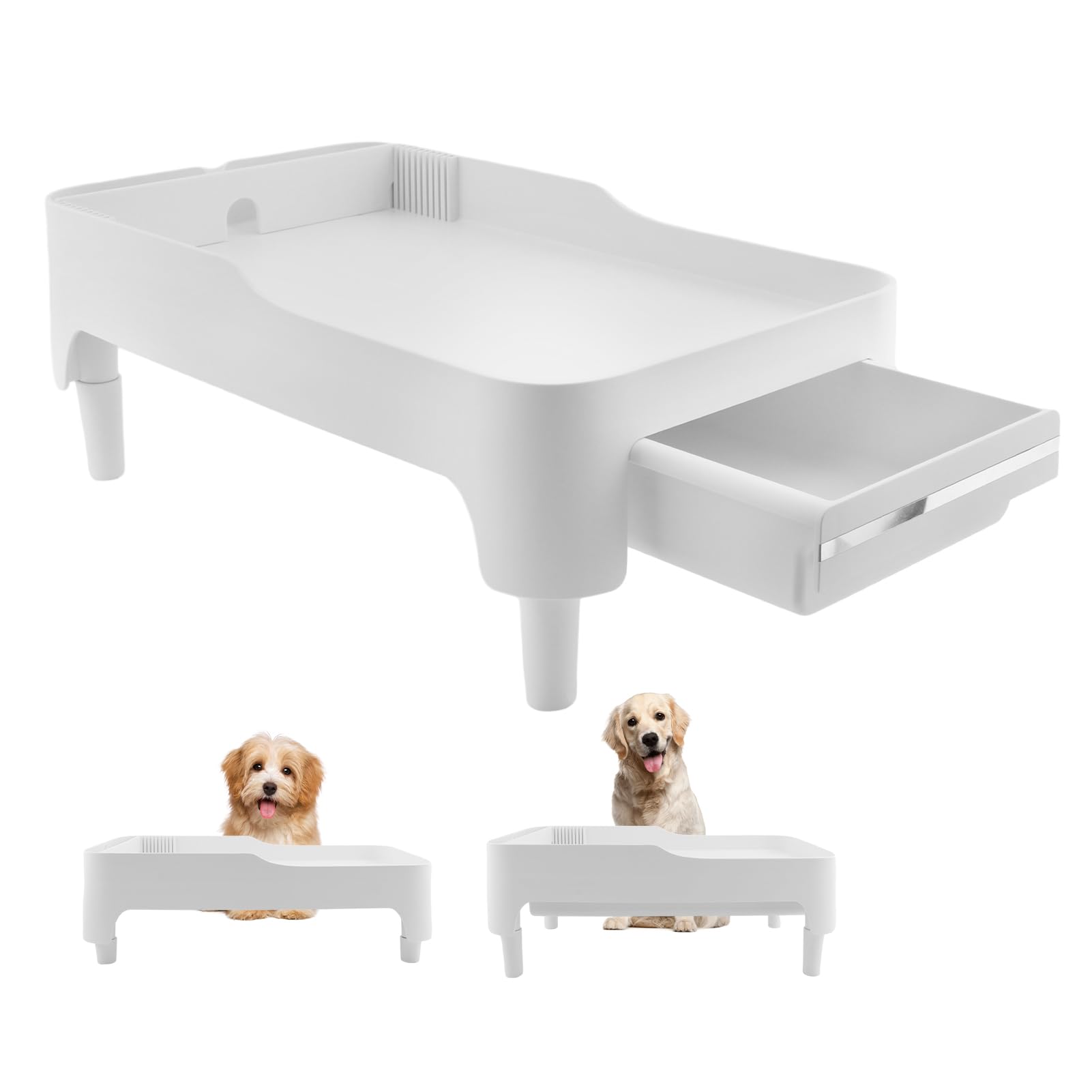 Elevated Pet Food Stand Adjustable Height - Ergonomic Cat & Dog Feeder Shelf with Storage Drawer | Compatible with Automatic Feeders, Protects Neck Health | Durable Snack Organizer for Treats & Food