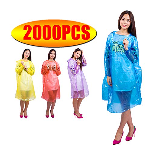 Top Brands OUYOOLE Rain Ponchos, 2000PCS Disposable Rain Coats, Family Pack Emergency Poncho
