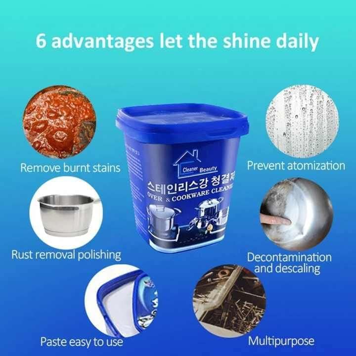 JHBK 500gm Oven & Cookware Cleaner Stainless Steel Cleaning Paste Remove Stains from Pots Pans Multi-Purpose Cleaner & Polish Removes Household Clean Universal Cleaning Paste for Removing Rust 3