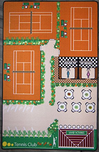 TAPITOM® | Tapis Enfant Club de Tennis - 130 x 200 cm | Tapis de Jeu avec Cours de Tennis | Tapis de Sol pour Chambre d'enfant Univers décoration Tennis | antidérapant, Ourlet, Norme CE Cover