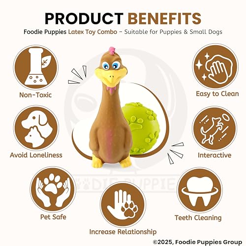 Image of Foodie Puppies Dog Squeaky Toy Combo of (Brown Duck + Claw Ball) | Natural Latex Rubber Toys for Small Dogs & Puppies | Durable, Chewing, Fetching, Playing, Teething & Training Chew Safe Play Toy