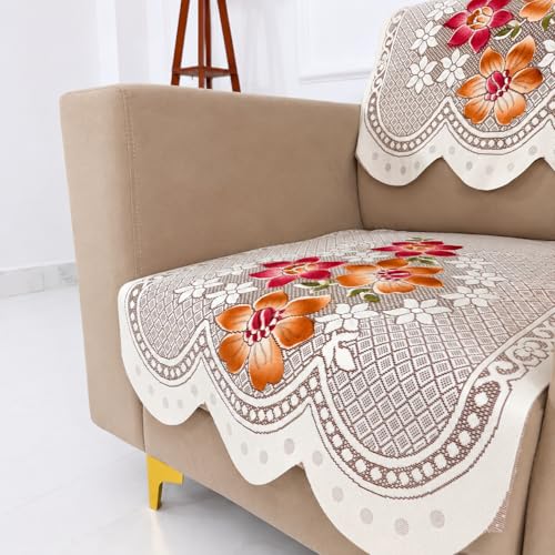 Image of Homerz Premium 'Surya Series' Sofa Cover | Stylish Sofa Protector | Net Fabric | Anti-Stain & Washable Slip Cover Exact Size Antislip (Exclusive Rust, 1 Seater, Seat Cover with Backrest)