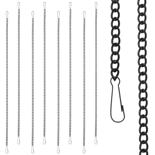 8 PCS Black Chain to Hang Pictures 20 Inch Window Hang Chain for Hanging Stained Glass with Hooks for Courtyards, Gardens, Outdoor Decoration, Walls, Decorative Art Chains