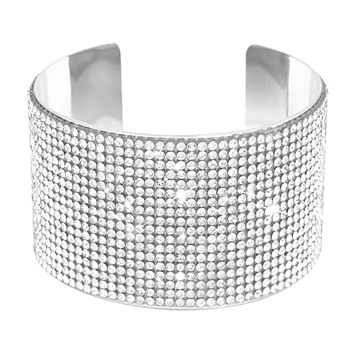 Jojomina Silver Crystal Arm Cuff Rhinestone Bangle Bracelet For Women Stretch Prom Bracelet Jewelry For Party Wedding Dating cover