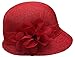 EPOCH Women's Gatsby Linen Cloche Hat with Lace Band and Flower, Red, One Size