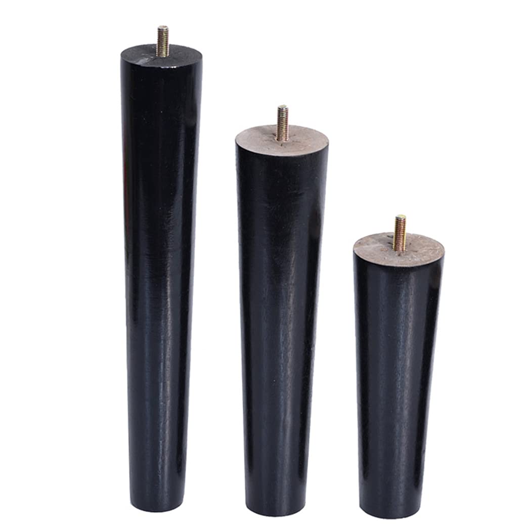 Gambe per mobili in Legno massello ad Angolo retto, coniche, M8, di Ricambio per Divano, Poltrona, Mobile TV, Tavolo da Pranzo, Sedia, Nere, 4 Pezzi (15 cm)