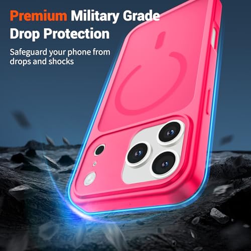 Image of SUPFINE Magnetic for iPhone 17 Pro Max Case Hot Pink | (Compatible with MagSafe)(Military Grade Drop Protection)(Camera Protection)Translucent Matte Phone Cover