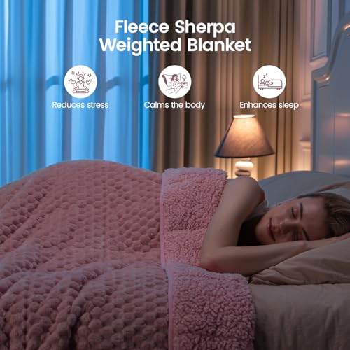Image of Super Fuzzy Soft Fleece Sherpa Weighted Blanket 15 lbs for Adults, 3D Imitation Turtle Shell Luxury Weighted Throw for Better Sleep, Dual Sided Cozy Heavy Blankets for Couch Bed, Pink, 48 inch x 72 inch