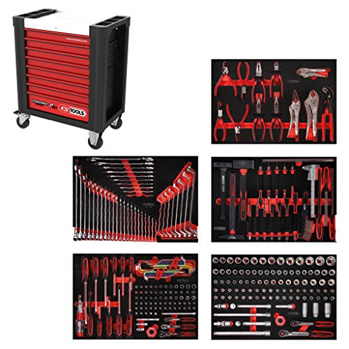 KS Tools 810.5279 PERFORMANCEplus Werkstattwagen P10 mit 8 Schubladen, bestückt mit 279 Werkzeugen in 5 Einlagen für 5 Schubladen