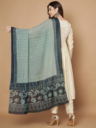 Image of Women's Cotton Blend Floral Print Dupatta with 2.20 Meters | Women's cotton printed dupatta with tassels