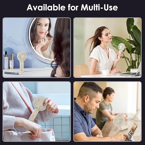 Image of Gesto Portable Fan Rechargeable with LED Light - Foldable Mini Fan, Small Fan,USB Charging Hand Fan with 1200mAh Battery & 3 Speed Modes | Travel, Makeup, Kitchen,Women's Personal Pankhaa - White