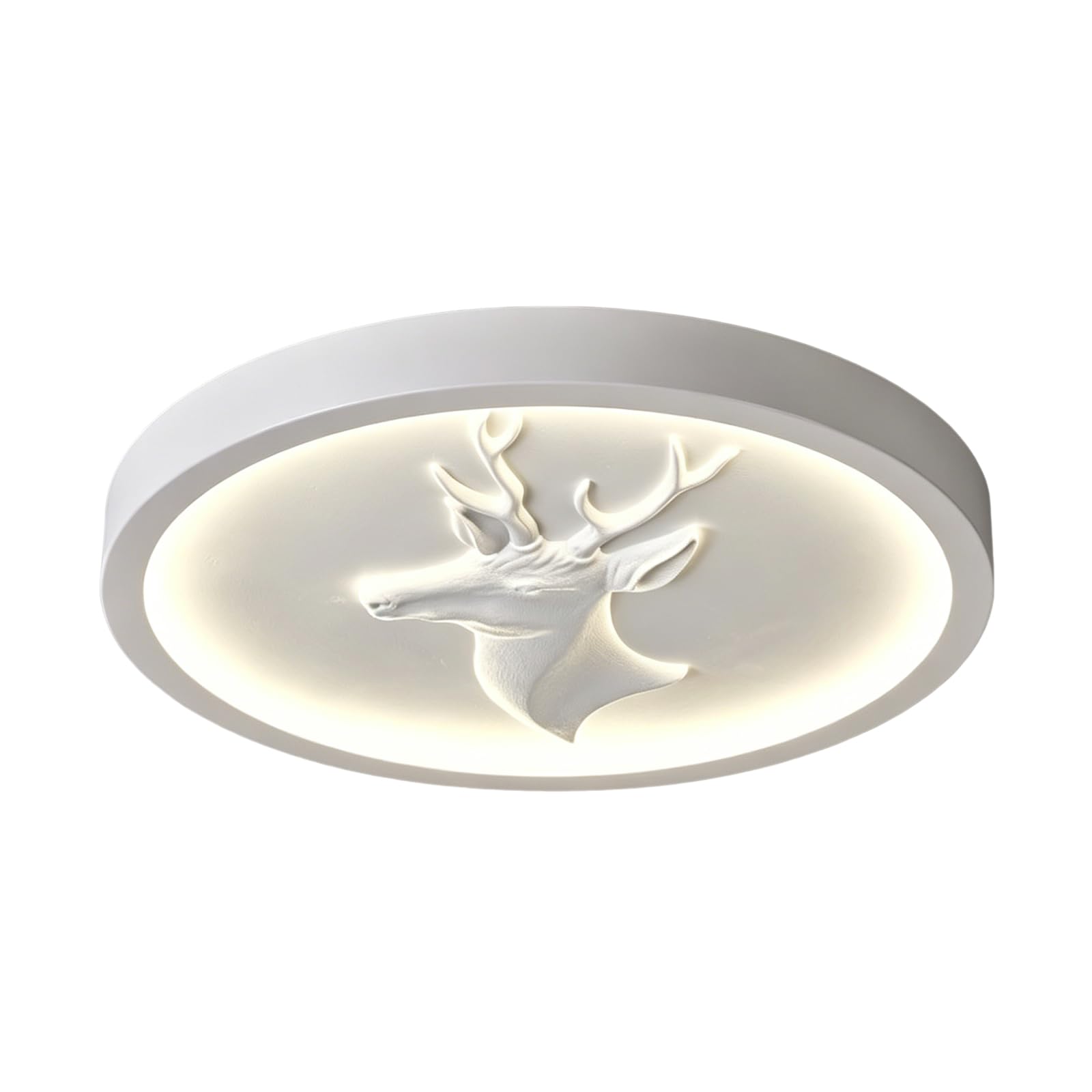 YNVIOZM Modern LED Ceiling Light for Bedroom Minimalist Resin Carved Deer Head Design Flush Mount Ceiling Lamps White Round Lighting Fixtures for Kitchen Hallway Living Room