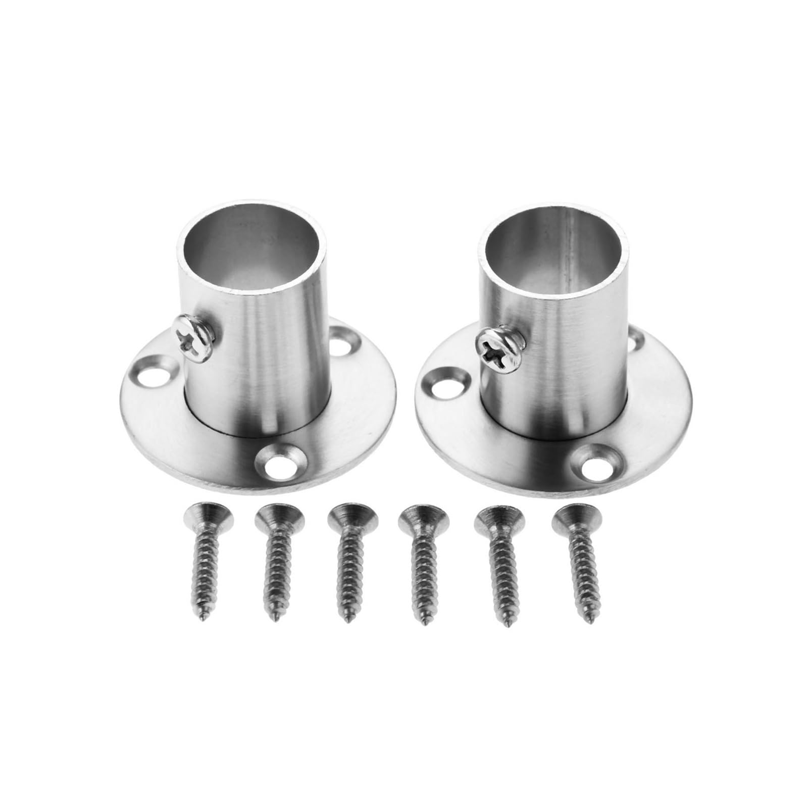 Ugzpwqlnx 19Mm Stainless Steel Pole Socket Flange Rod, 2 Pcs Stainless Steel Wardrobe Rod Socket Bracket Flange Holder Silver 19-32Mm(19Mm)