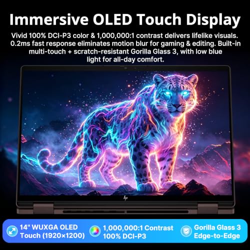 Image of HP OmniBook X Flip 2-in-1 14 inch 2K OLED Touchscreen Laptop, Ryzen AI 5 430, 16GB RAM, 2TB Storage (1TB SSD+1TB Docking Station), AMD Radeon 840M, Copilot+ PC, Backlit Keyboard, Win 11, Deep Espresso
