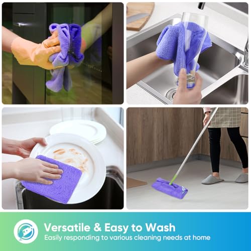 HOMEXCEL Purple Microfiber Cleaning Cloth, 12 Pack Premium Microfiber Towels for Cars, Lint Free, Scratch-Free, Highly Absorbent, Reusable Cleaning Rags for Car, Household, Kitchen, Window,11.5"X11.5"