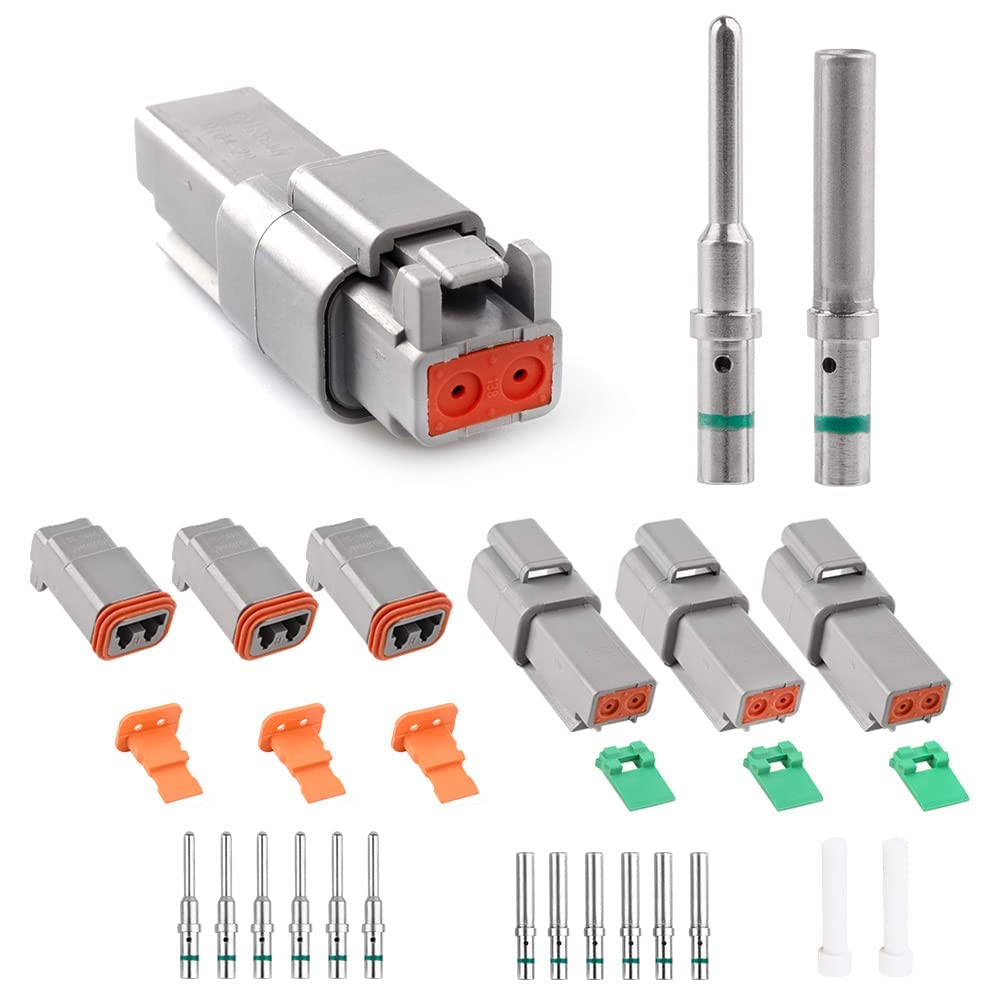 DT Connector Kit Electrical Wire Connector Plug Automotive Connectors Waterproof DT04 2/3/4/6 Pin Male and Female 22-16AWG Waterproof for Motorcycle Truck Car Boat Scooter (2 Pins 3 Set)