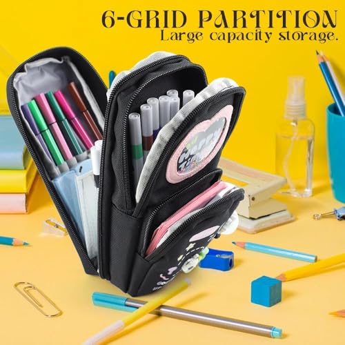 Image of Cute Panda Pencil Pouch for Kids Girls Boys Large Capacity 3 Compartment Pencil Case, Kawaii Stationery Organizer with Zipper, Pen Holder Slots, School Supplies Storage Bag