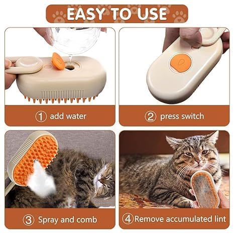 BINAMO CUCINA EMPORIUM Cat Steam Brush, 3 in 1 Pet Hair Removal Comb, Pet Steam Brush for Dogs and Cats to Remove Knotted Hair, Massage and Detangle, Steam Pet Brush for Cats for All Pets.(Multicolor) 2