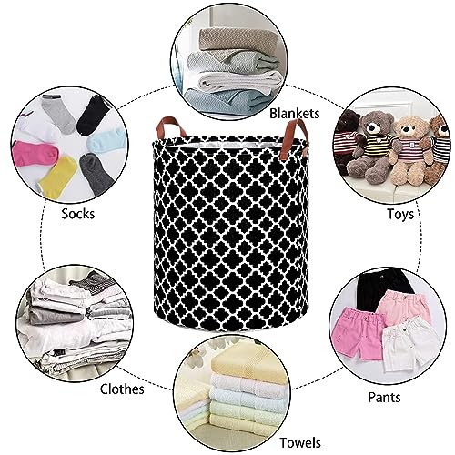 Image of MAQIAO 2 Pack Collapsible Laundry Hamper Basket, Large Tall 63L Freestanding Waterproof Clothes Basket, Round Storage Organizer with Leather Handles for Dirty Clothes, Home Storage (black DL)