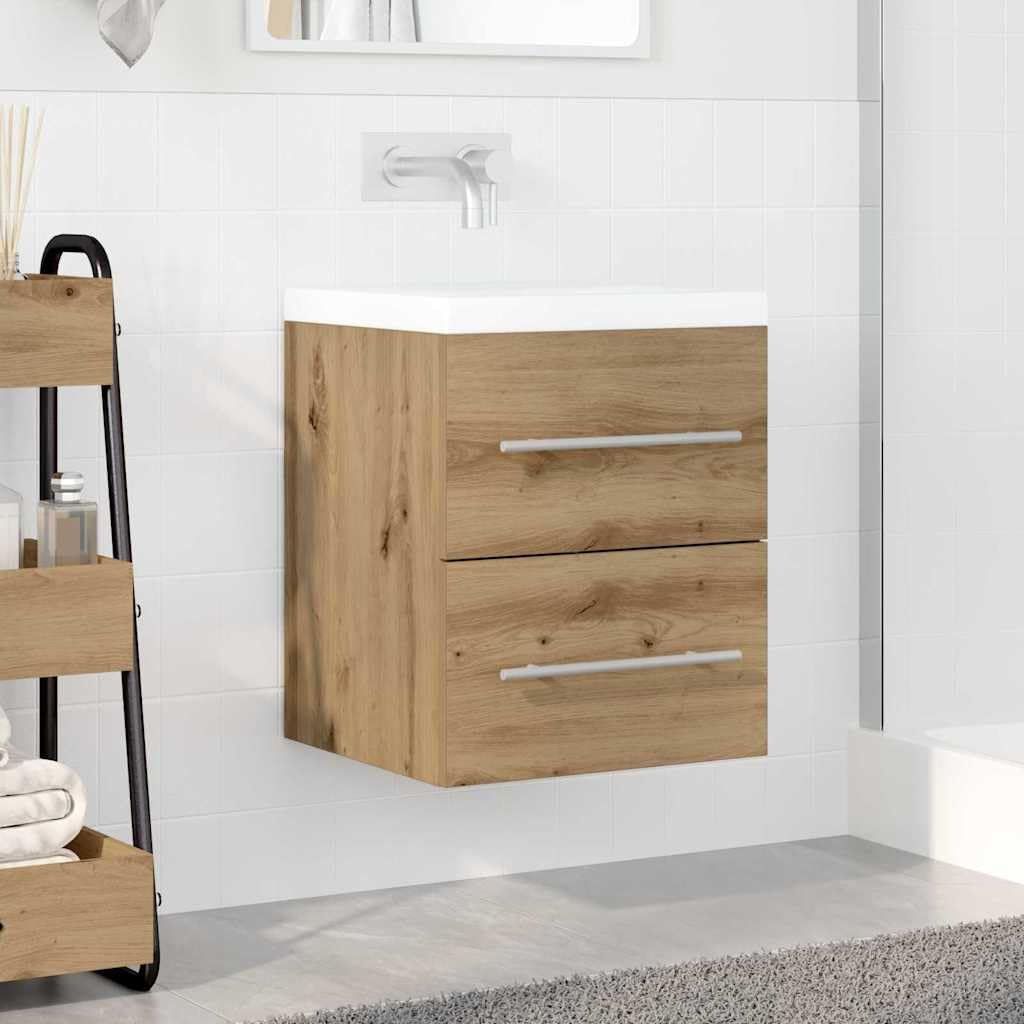 Waschbeckenunterschrank Artisan-Eiche, waschtisch Bad badzimmer möbel, hängend Wand platzsparend mit 2 schublade, stauraum für gäste wc und aufbewahrung, 41 x 38,5 x 48 cm