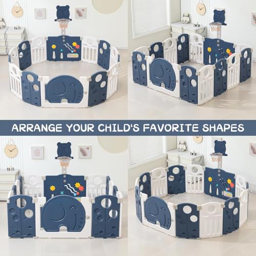 Image of Baybee 2 in 1 Foldable Kids Playpen for Babies | Baby Play Area Indoor Setup with Basketball Set, Sensory Toys, Safety Lock, & Double Knob | Outdoor Play Pen for Kids for 0-5 Years | Baby Activity Playards for 0-5 Years (16 Panels)
