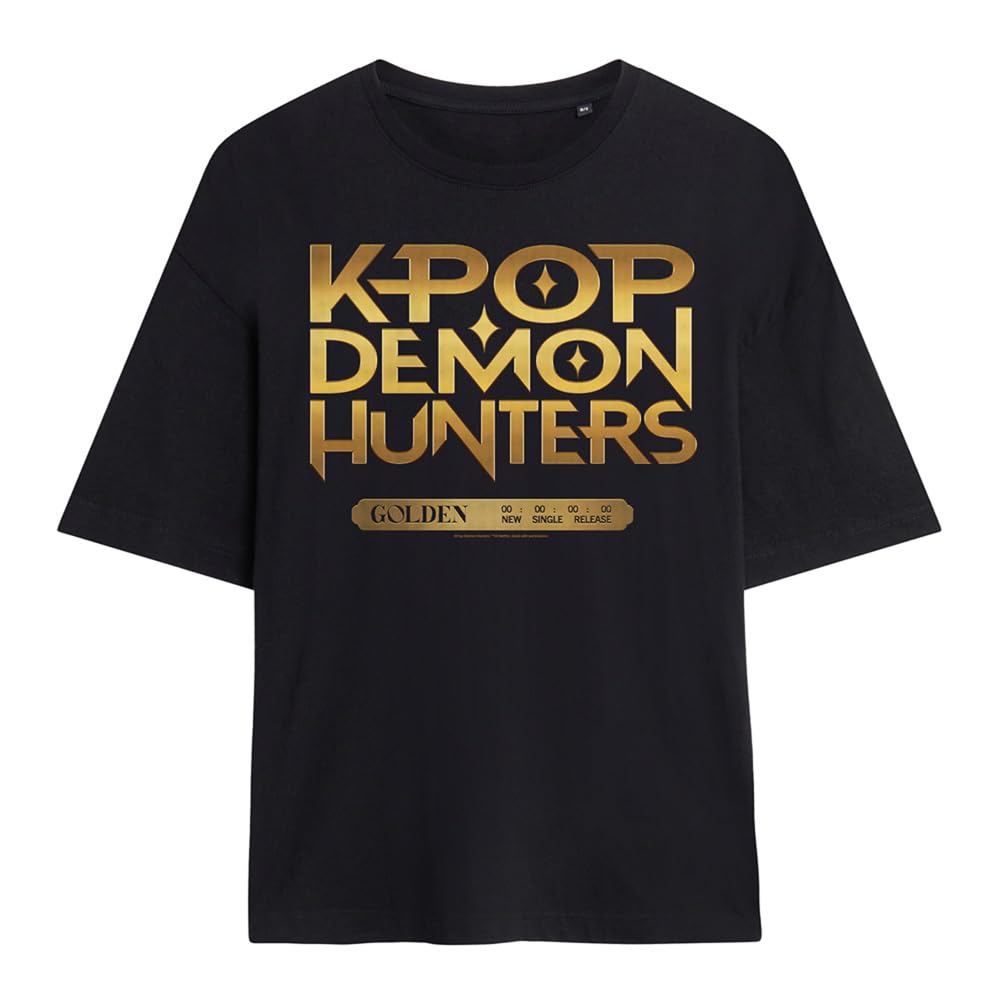 Kpop Demon Hunters Golden Tour Countdown Ladies Oversized T Shirt, Black, XX-Large