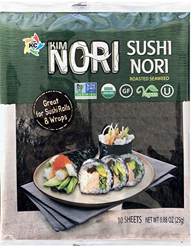 Kosher Organic 10 Full Size Sheet KIMNORI Sushi Nori Premium Roasted Seaweed Rolls