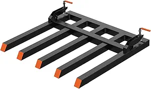Garvee Clamp on Debris Forks Fit 48" Bucket, 2500 LBS Capacity Heavy Duty 5 Fork Tines Clamp-on Pallet Forks Tractor Bucket Forks for Skid Steer Loader Tractor
