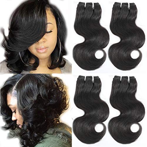 Brazilian Hair Body Wave 4 Bundles 8A Virgin Unprocessed Human Hair Bundles Remy Human Hair Extensions Weave - Wavy Hair, Body Wave Bundles for Women (10 inch, 50g/Bundle)