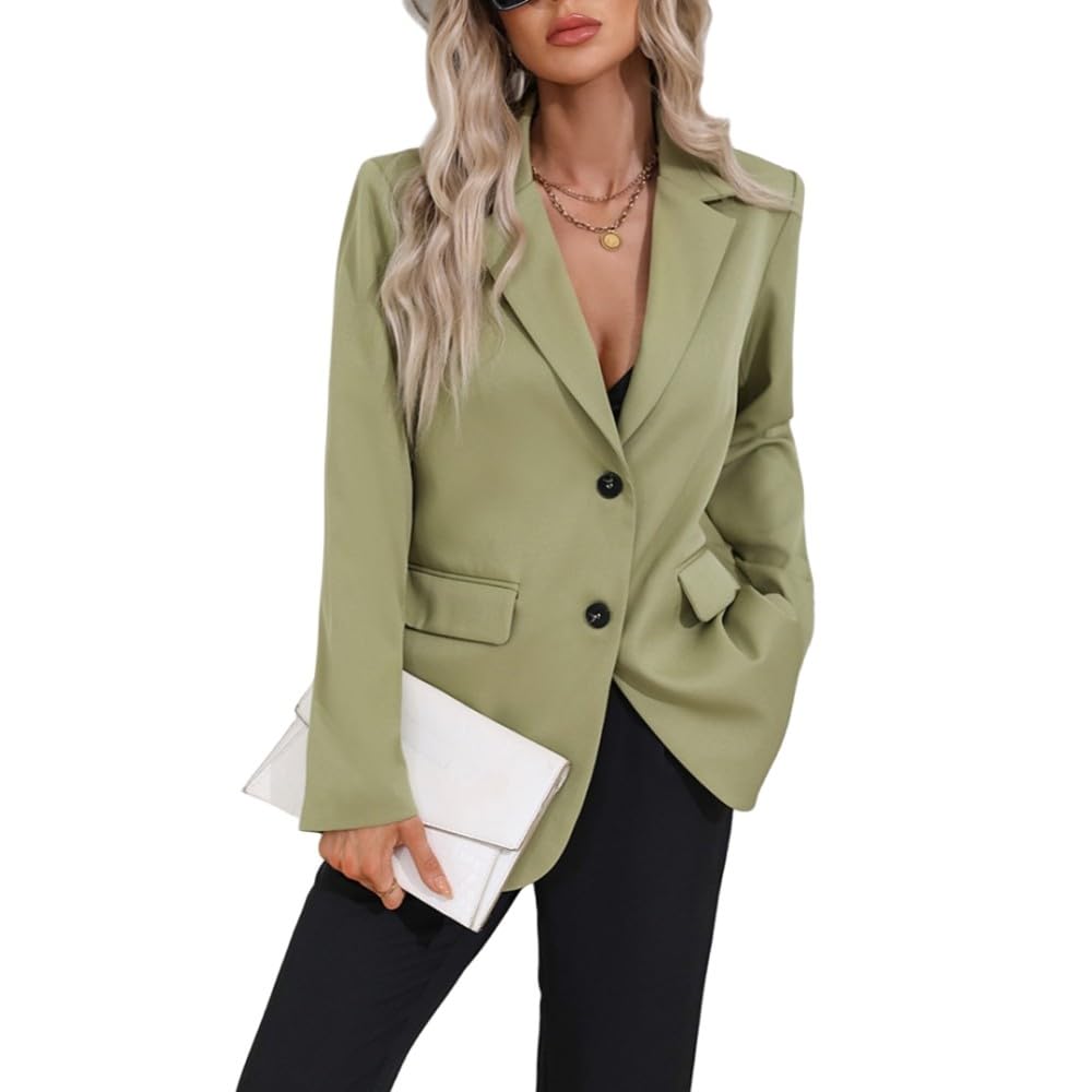 Damen Anzugsjacken Blazer,Hellgrün,Geknöpftes,Gekerbtes Revers,Anzugsblazer,Lässig Geschnittene Langarm Jacken,Mantel Oberteile,Formeller,Eleganter Anzugsblazer Mit Tasche