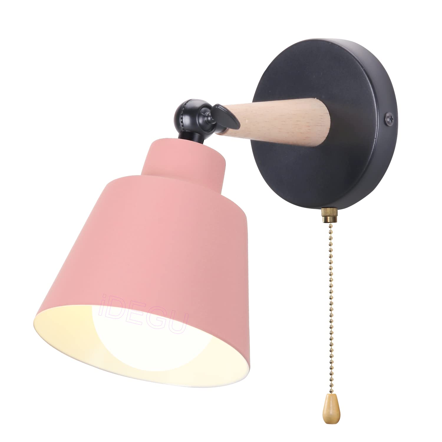 iDEGU Vintage Retro Wall Light E27 Industrial Wood and Metal Adjustable Interior Wall Lamp with Switch Modern for Bedroom, Hallway, Kitchen, Living Room (Pink) — image 1