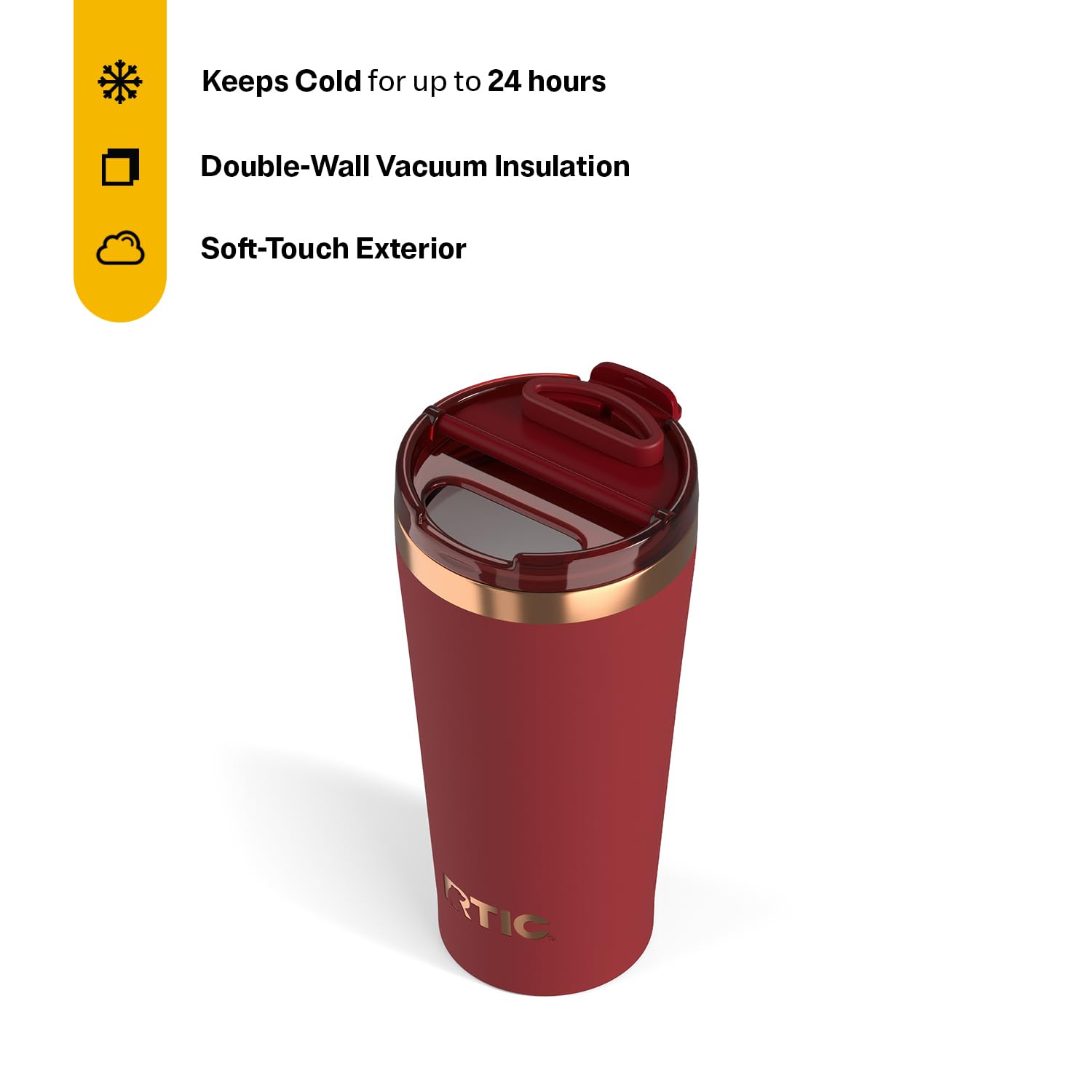 RTIC 18oz Pint Tumbler with Lid Ceramic Lined Black Cherry | Insulated Stainless Steel Metal Portable Travel Cup for Hot and Cold Drinks Coffee Car Camping and Travel product thumbnail 4